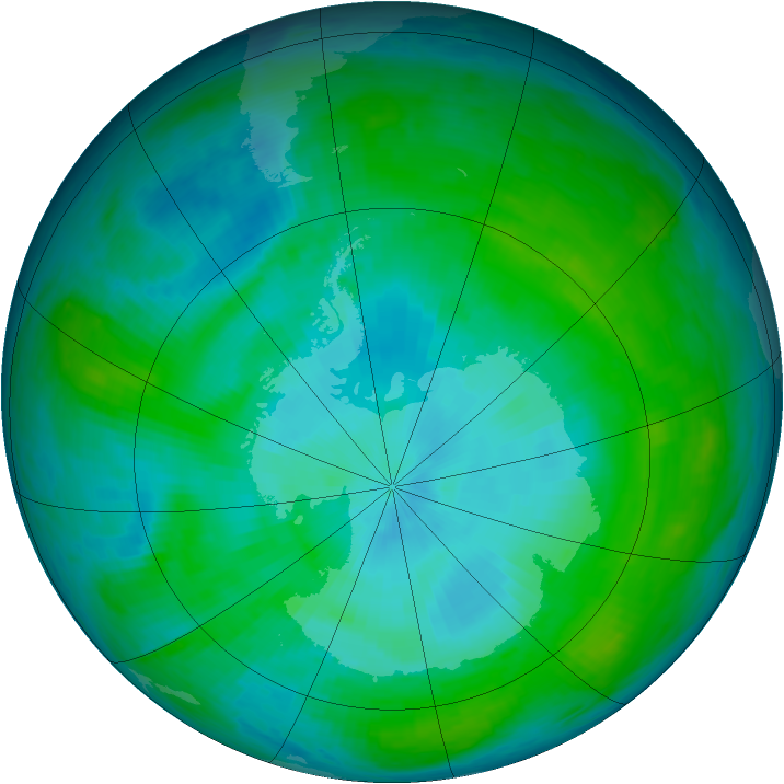 Antarctic ozone map for 03 February 1985